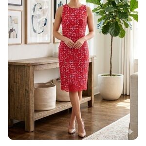 Maggy London Red Floral Lace Midi Dress